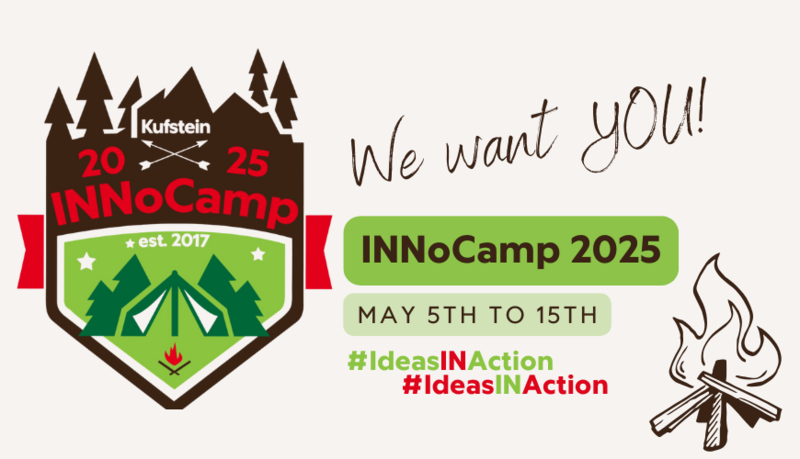 Finale-VersionEeventankuendigung-Innocamp25.png | © FH Kufstein Tirol Logo von Innocamp mit Lagerfeuer und Schriftzügen. | © FH Kufstein Tirol