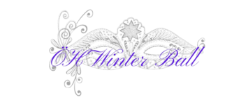 Verzierter Maske in lila mit einem Schriftzug