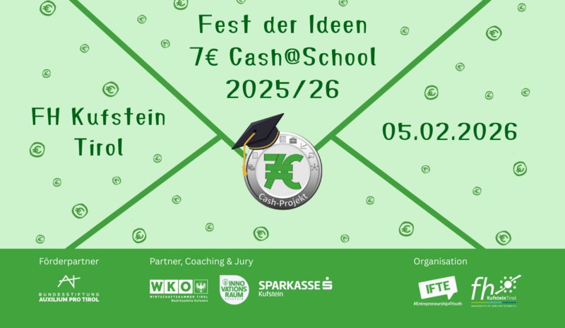 Fest der Ideen Ankündigung 2025/26 Finale 7€ Cash@School mit grünem Hintergrund