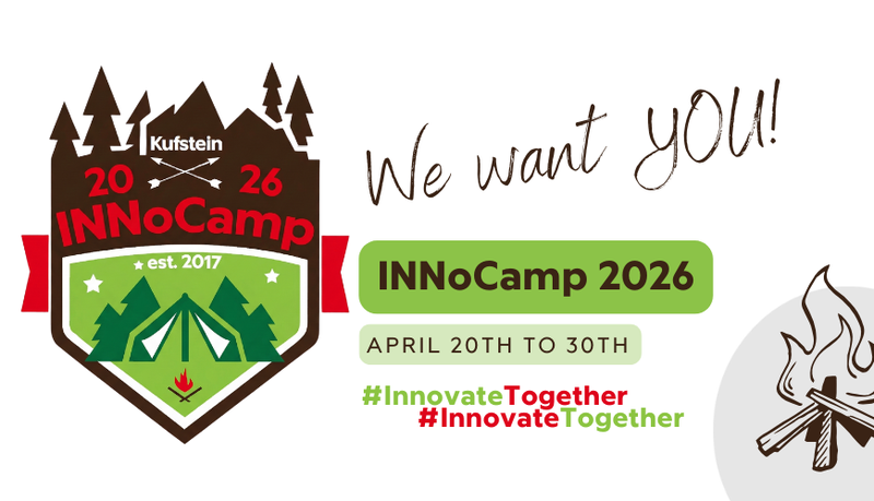 Logo von INNocamp mit Lagerfeuer und Schriftzügen