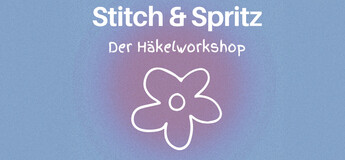 lila blassblauer Hintergrund mit weißem Schriftzug Stitch & Spritz | © FH Kufstein Tirol