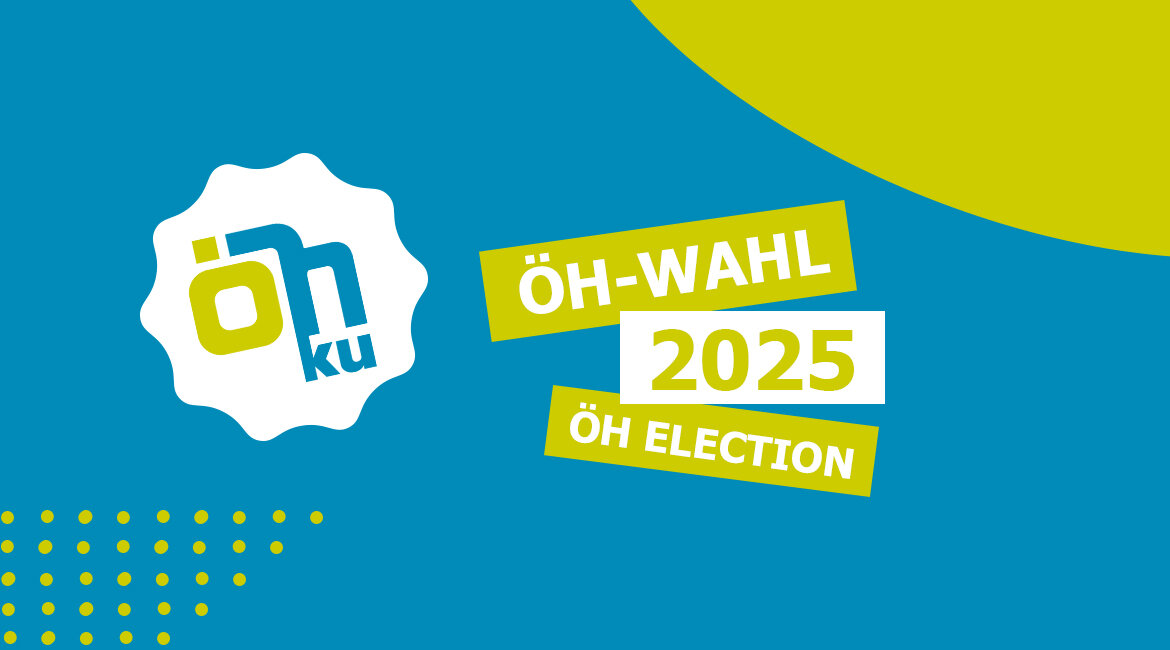 OeH-Wahl 2025 | © FH Kufstein Tirol Grafik zur ÖH-Wahl 2025 mit dem Logo der ÖH Kufstein auf blauem Hintergrund. Die Schriftzüge „ÖH-WAHL 2025“ und „ÖH ELECTION“ sind in Weiß und Grün gestaltet. | © FH Kufstein Tirol