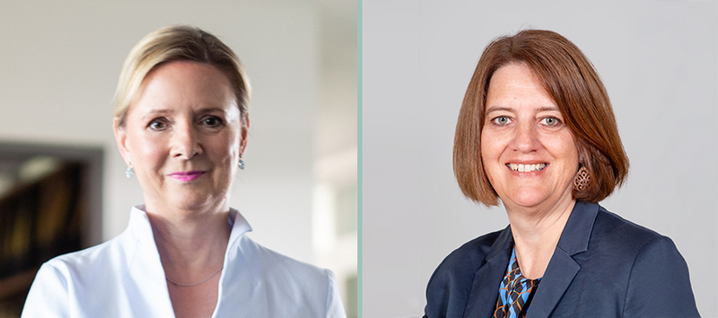 Kollage der Diskutantinnen der TMA-Panel Diskussion Gabriele Schiemer und Eva Ringesperger, beim 14. Internationalen Symposium Restrukturierung an der FH Kufstein Tirol