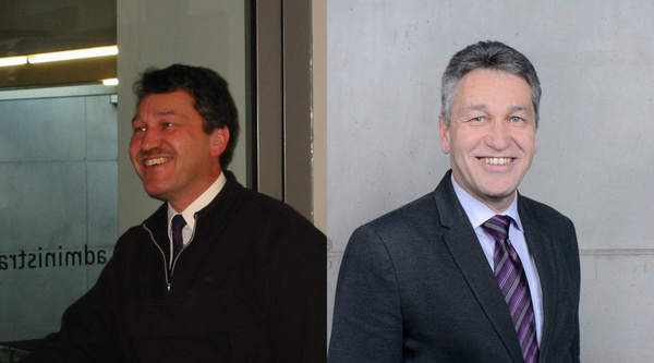 Bildcollage von Prof. (FH) Mag. Kurt Hoffmann in jungen Jahren (linke Bildhälfte) und ein aktuelles Bild von ihm (rechte Bildhälfte).  | © privat/FH Kufstein Tirol