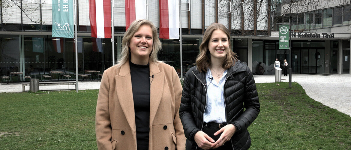 Buddy-Programm-Femke-Clara-FH-Kufstein | © FH Kufstein Tirol Femke aus den Niederlanden und Clara, einheimische Studentin, als Buddy-Pärchen im Buddy-Programm der FH Kufstein Tirol. | © FH Kufstein Tirol