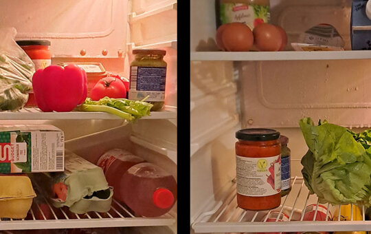Ob ein Kühlschrank mit Lebensmittel mit oder ohne Verpackung befüllt ist, hat einen Einfluss auf den Energieverbrauch.