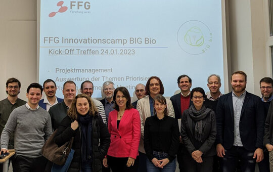 Die 18 Teilnehmer:innen des FFG geförderten BIG Bio-Innovationscamp beim Kick-off Meeting an der Universität Graz.
