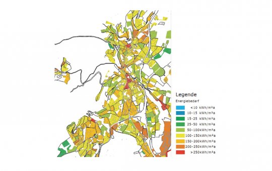 Wärmeenergiebedarfsdichte der Gemeinde Riedering im Jahr 2013