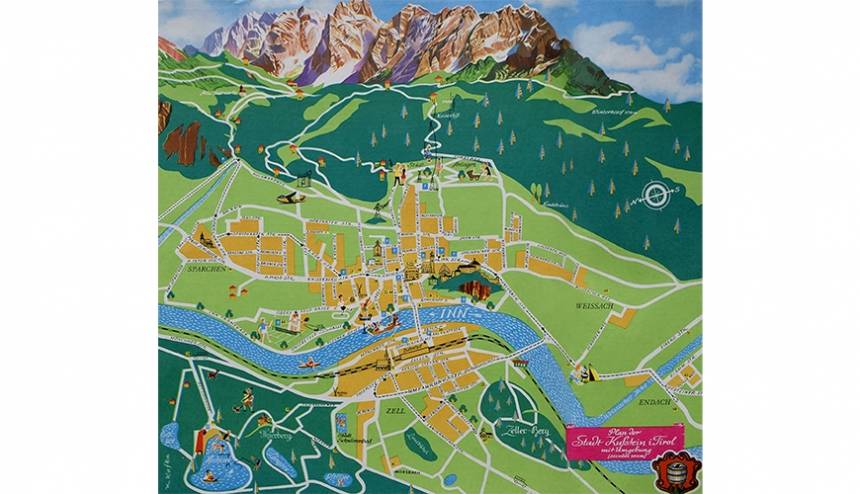 Stadtplan von Kufstein mit Kaisergebirge