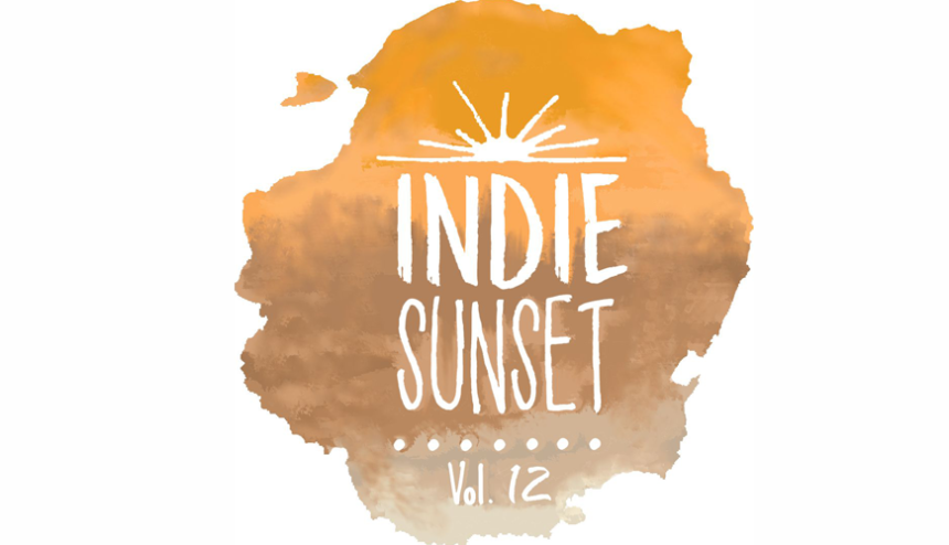 Orangefarbene Wolke in der das Logo IndieSunset Volume 12 zu sehen ist